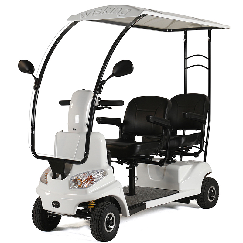 Scooter eléctrico de 4 ruedas para exteriores con 2 asientos y techo soleado para adultos