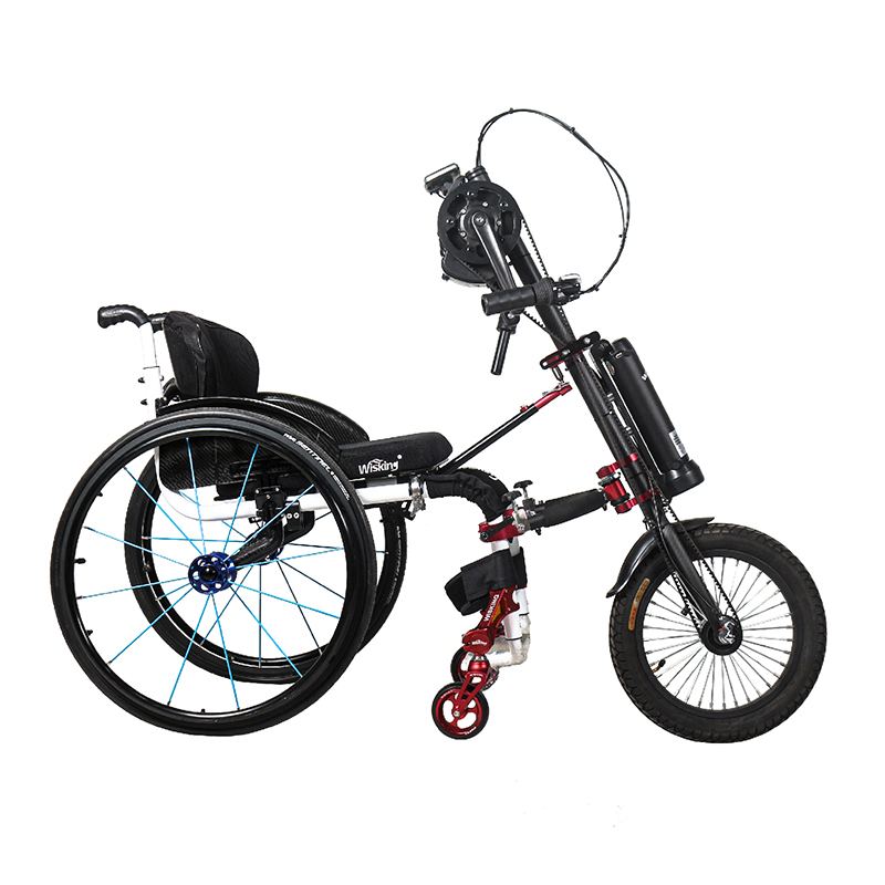 Remolque para silla de ruedas de manivela con asistencia eléctrica para carreras